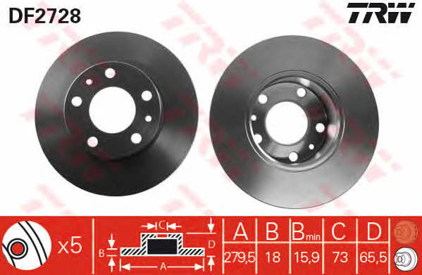 TRW DF2728 Unventilated front brake disc DF2728: Buy near me in Poland at 2407.PL - Good price!
