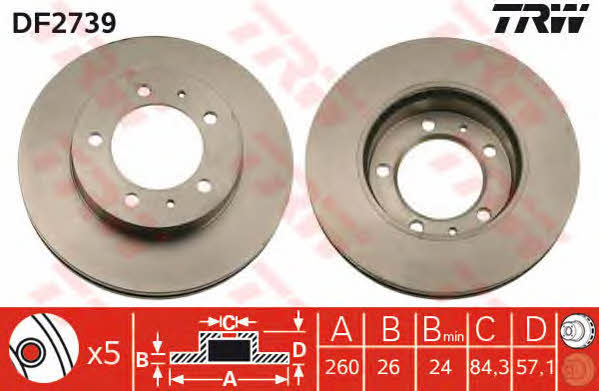 TRW DF2739 Front brake disc ventilated DF2739: Buy near me in Poland at 2407.PL - Good price!