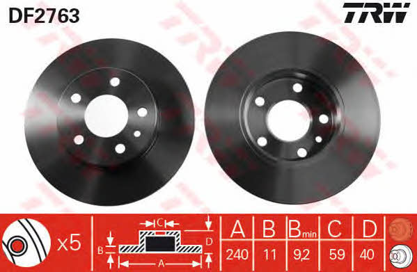 TRW DF2763 Тормозной диск задний невентилируемый DF2763: Отличная цена - Купить в Польше на 2407.PL!