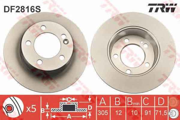 TRW DF2816S Rear brake disc, non-ventilated DF2816S: Buy near me in Poland at 2407.PL - Good price!