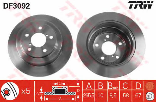 TRW DF3092 Rear brake disc, non-ventilated DF3092: Buy near me in Poland at 2407.PL - Good price!