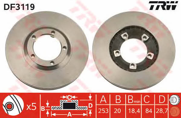 TRW DF3119 Front brake disc ventilated DF3119: Buy near me in Poland at 2407.PL - Good price!