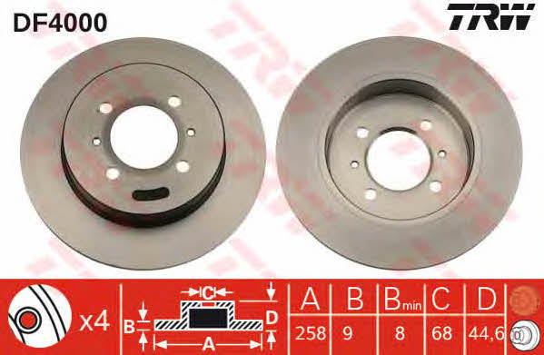TRW DF4000 Тормозной диск задний невентилируемый DF4000: Отличная цена - Купить в Польше на 2407.PL!
