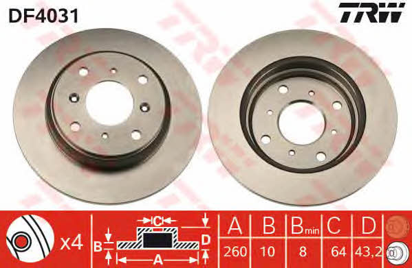 TRW DF4031 Rear brake disc, non-ventilated DF4031: Buy near me at 2407.PL in Poland at an Affordable price!