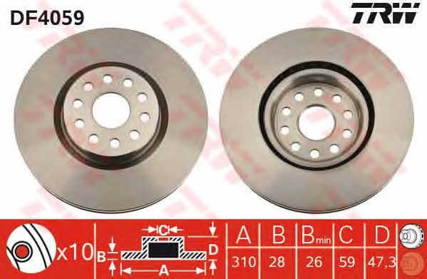 TRW DF4059 Front brake disc ventilated DF4059: Buy near me in Poland at 2407.PL - Good price!
