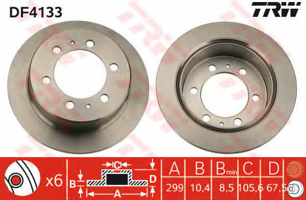 TRW DF4133 Rear brake disc, non-ventilated DF4133: Buy near me in Poland at 2407.PL - Good price!