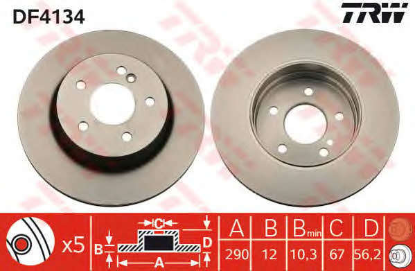 TRW DF4134 Тормозной диск задний невентилируемый DF4134: Отличная цена - Купить в Польше на 2407.PL!