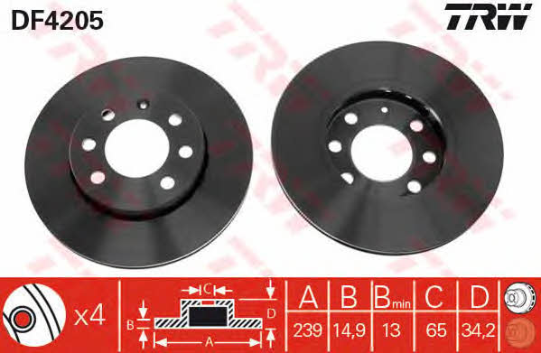 TRW DF4205 Front brake disc ventilated DF4205: Buy near me in Poland at 2407.PL - Good price!