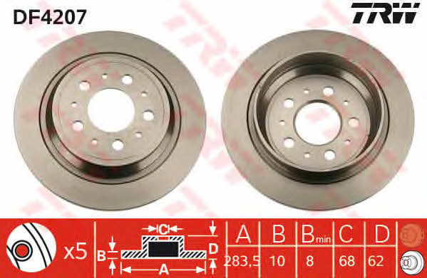TRW DF4207 Rear brake disc, non-ventilated DF4207: Buy near me in Poland at 2407.PL - Good price!