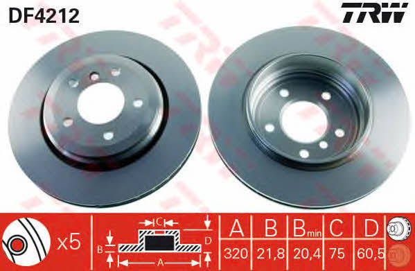 TRW DF4212 Rear ventilated brake disc DF4212: Buy near me at 2407.PL in Poland at an Affordable price!