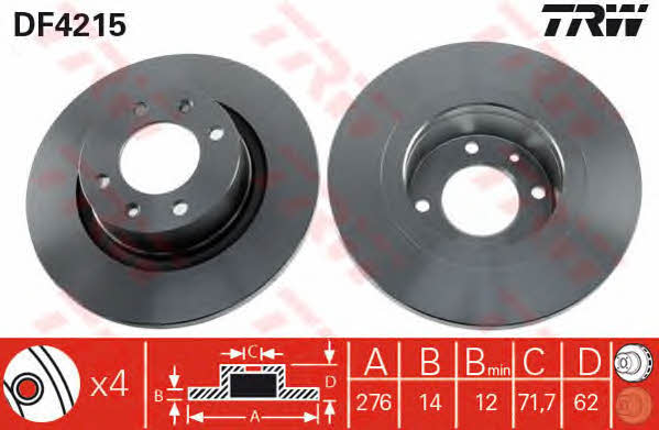TRW DF4215 Rear brake disc, non-ventilated DF4215: Buy near me in Poland at 2407.PL - Good price!
