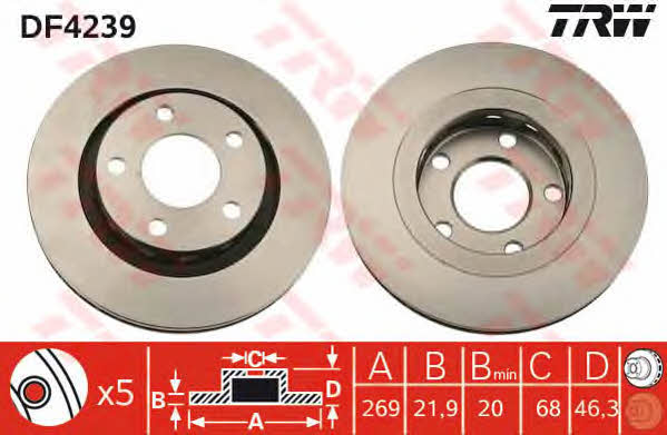 TRW DF4239 Rear ventilated brake disc DF4239: Buy near me in Poland at 2407.PL - Good price!