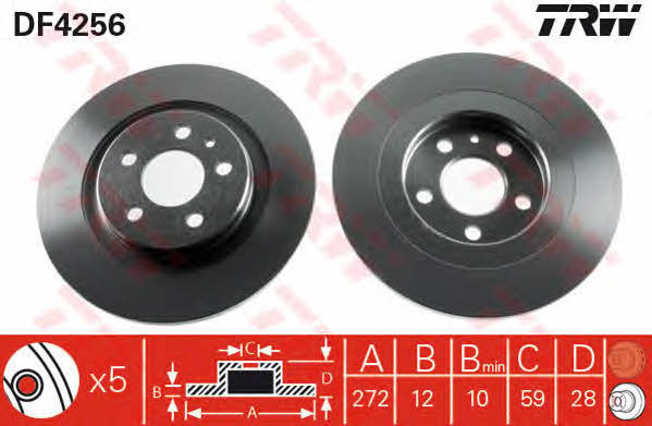 TRW DF4256 Rear brake disc, non-ventilated DF4256: Buy near me in Poland at 2407.PL - Good price!