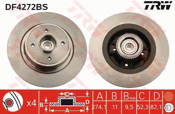 TRW DF4272BS Rear brake disc, non-ventilated DF4272BS: Buy near me in Poland at 2407.PL - Good price!