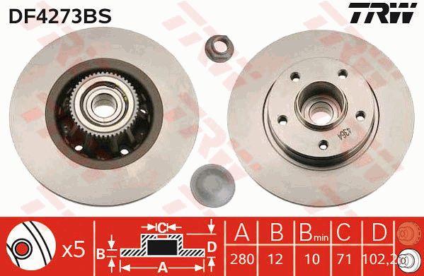 TRW DF4273BS Rear brake disc, non-ventilated DF4273BS: Buy near me in Poland at 2407.PL - Good price!