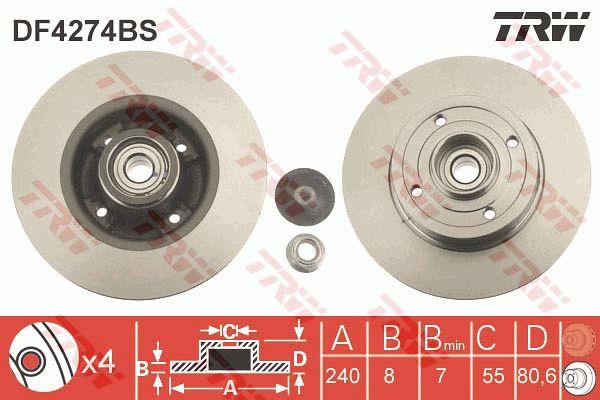 TRW DF4274BS Rear brake disc, non-ventilated DF4274BS: Buy near me in Poland at 2407.PL - Good price!