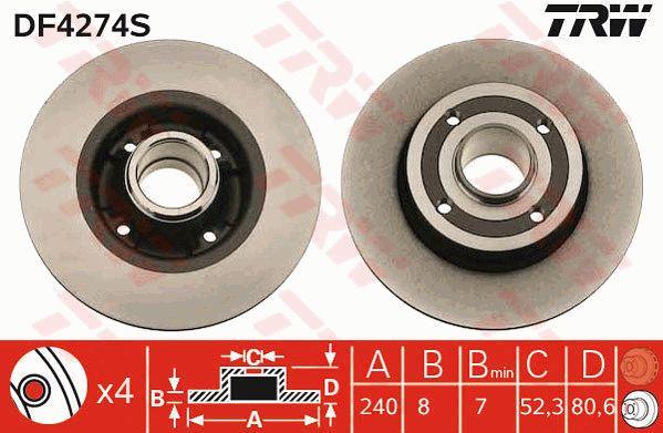 TRW DF4274S Rear brake disc, non-ventilated DF4274S: Buy near me in Poland at 2407.PL - Good price!