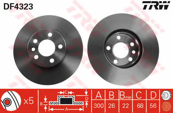 TRW DF4323 Front brake disc ventilated DF4323: Buy near me in Poland at 2407.PL - Good price!