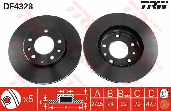 TRW DF4328 Front brake disc ventilated DF4328: Buy near me in Poland at 2407.PL - Good price!