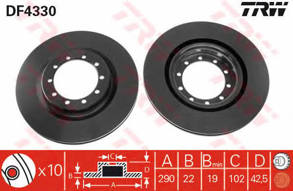 TRW DF4330 Front brake disc ventilated DF4330: Buy near me in Poland at 2407.PL - Good price!