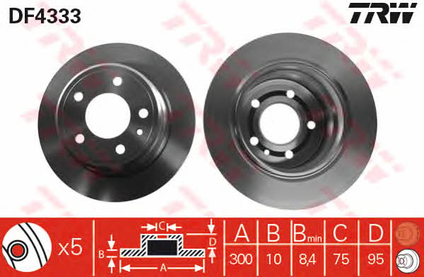 TRW DF4333 Rear brake disc, non-ventilated DF4333: Buy near me in Poland at 2407.PL - Good price!