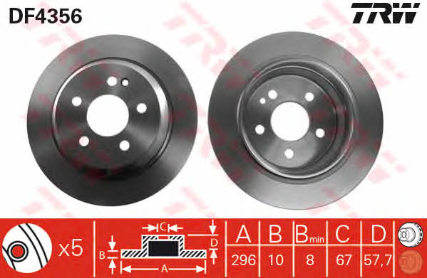 Rear brake disc, non-ventilated TRW DF4356