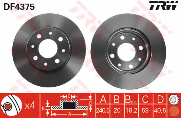 TRW DF4375 Front brake disc ventilated DF4375: Buy near me in Poland at 2407.PL - Good price!