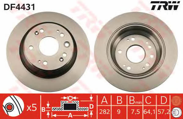 TRW DF4431 Rear brake disc, non-ventilated DF4431: Buy near me in Poland at 2407.PL - Good price!