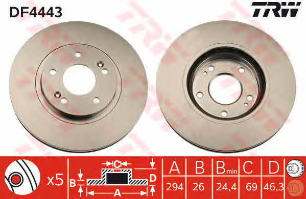 TRW DF4443 Тормозной диск передний вентилируемый DF4443: Купить в Польше - Отличная цена на 2407.PL!