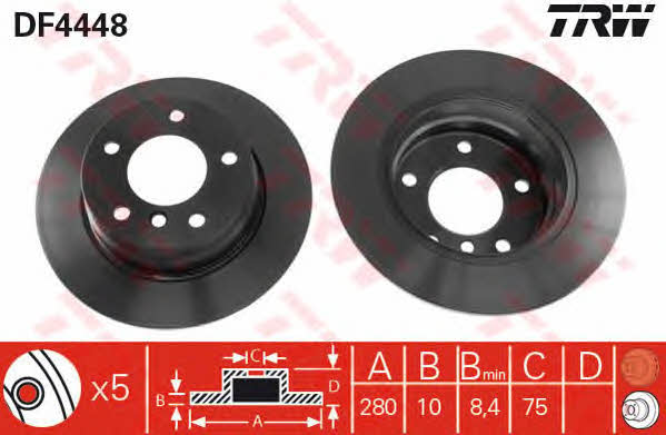 TRW DF4448 Rear brake disc, non-ventilated DF4448: Buy near me in Poland at 2407.PL - Good price!