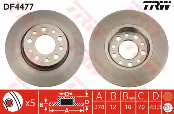 TRW DF4477 Rear brake disc, non-ventilated DF4477: Buy near me in Poland at 2407.PL - Good price!