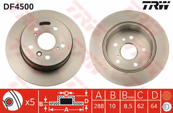 TRW DF4500 Rear brake disc, non-ventilated DF4500: Buy near me in Poland at 2407.PL - Good price!