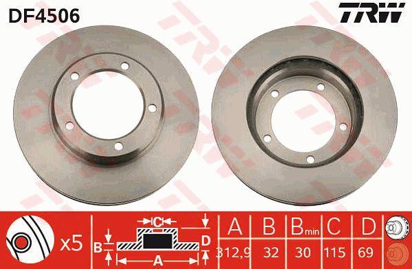 TRW DF4506 Front brake disc ventilated DF4506: Buy near me in Poland at 2407.PL - Good price!