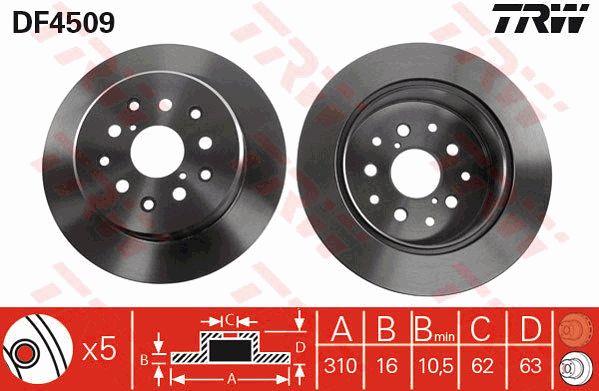 TRW DF4509 Rear brake disc, non-ventilated DF4509: Buy near me at 2407.PL in Poland at an Affordable price!