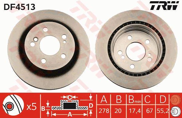 TRW DF4513 Rear ventilated brake disc DF4513: Buy near me at 2407.PL in Poland at an Affordable price!