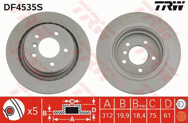 TRW DF4535S Rear ventilated brake disc DF4535S: Buy near me at 2407.PL in Poland at an Affordable price!