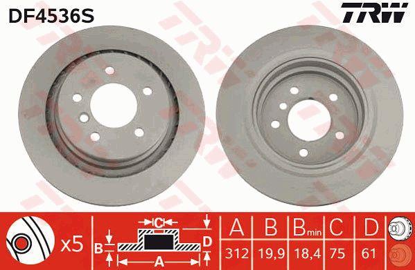 TRW DF4536S Rear ventilated brake disc DF4536S: Buy near me in Poland at 2407.PL - Good price!