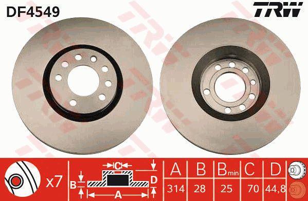 TRW DF4549 Front brake disc ventilated DF4549: Buy near me in Poland at 2407.PL - Good price!