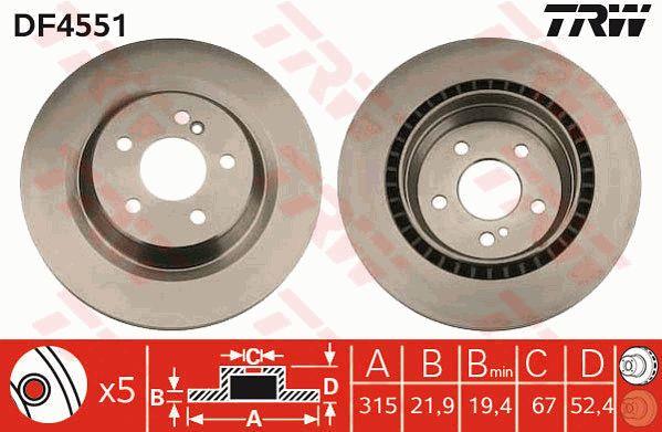 TRW DF4551 Rear ventilated brake disc DF4551: Buy near me in Poland at 2407.PL - Good price!