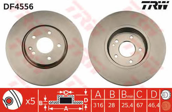 TRW DF4556 Front brake disc ventilated DF4556: Buy near me in Poland at 2407.PL - Good price!