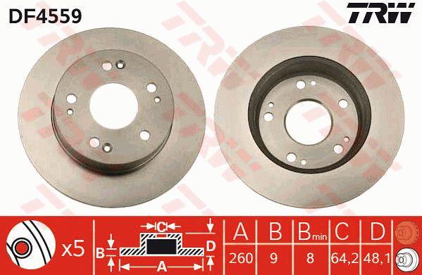 TRW DF4559 Rear brake disc, non-ventilated DF4559: Buy near me in Poland at 2407.PL - Good price!