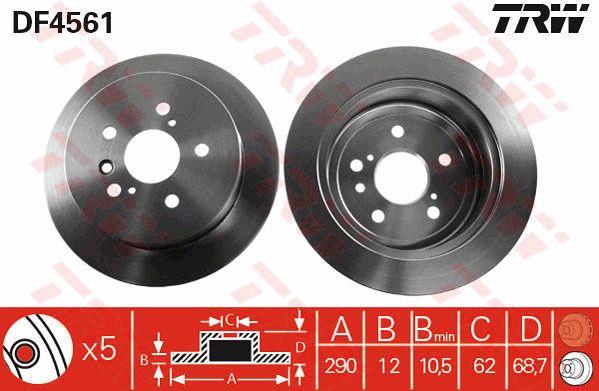 TRW DF4561 Rear brake disc, non-ventilated DF4561: Buy near me at 2407.PL in Poland at an Affordable price!