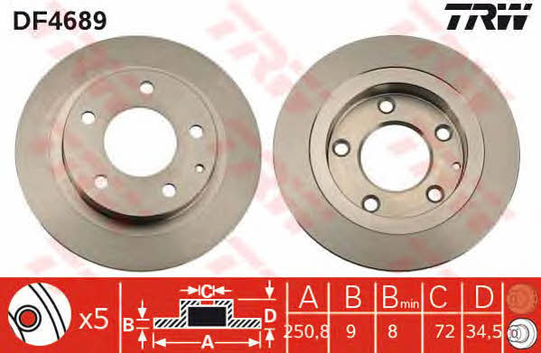 TRW DF4689 Тормозной диск задний невентилируемый DF4689: Купить в Польше - Отличная цена на 2407.PL!
