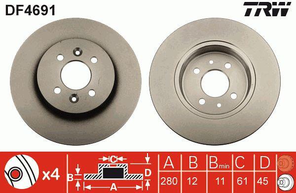 TRW DF4691 Rear brake disc, non-ventilated DF4691: Buy near me in Poland at 2407.PL - Good price!