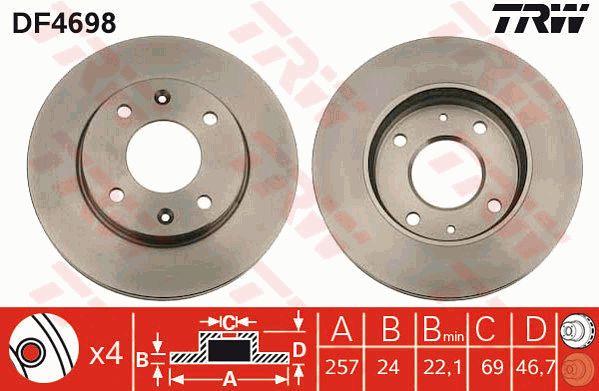 TRW DF4698 Front brake disc ventilated DF4698: Buy near me at 2407.PL in Poland at an Affordable price!