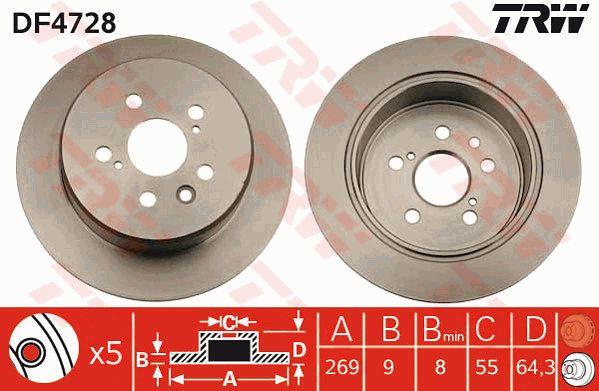 TRW DF4728 Rear brake disc, non-ventilated DF4728: Buy near me at 2407.PL in Poland at an Affordable price!