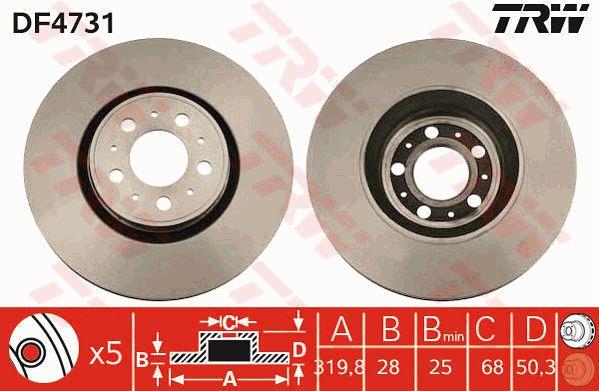 TRW DF4731 Front brake disc ventilated DF4731: Buy near me in Poland at 2407.PL - Good price!