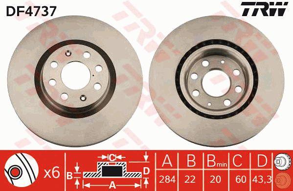 TRW DF4737 Front brake disc ventilated DF4737: Buy near me in Poland at 2407.PL - Good price!