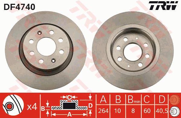 TRW DF4740 Rear brake disc, non-ventilated DF4740: Buy near me in Poland at 2407.PL - Good price!