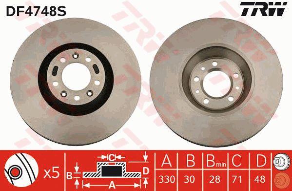 TRW DF4748S Front brake disc ventilated DF4748S: Buy near me in Poland at 2407.PL - Good price!